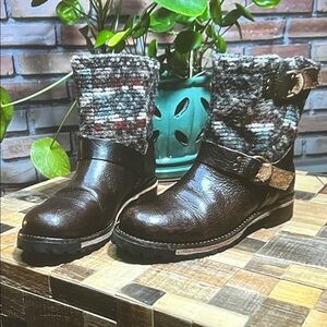 🥾 Woolrich — Leather & Wool Buckle Booties — Brown — Sz 7.5